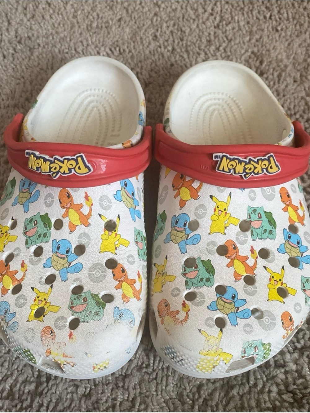 Limited edition Pokémon White Clogs Red Heel Strap and Multi-Character Print